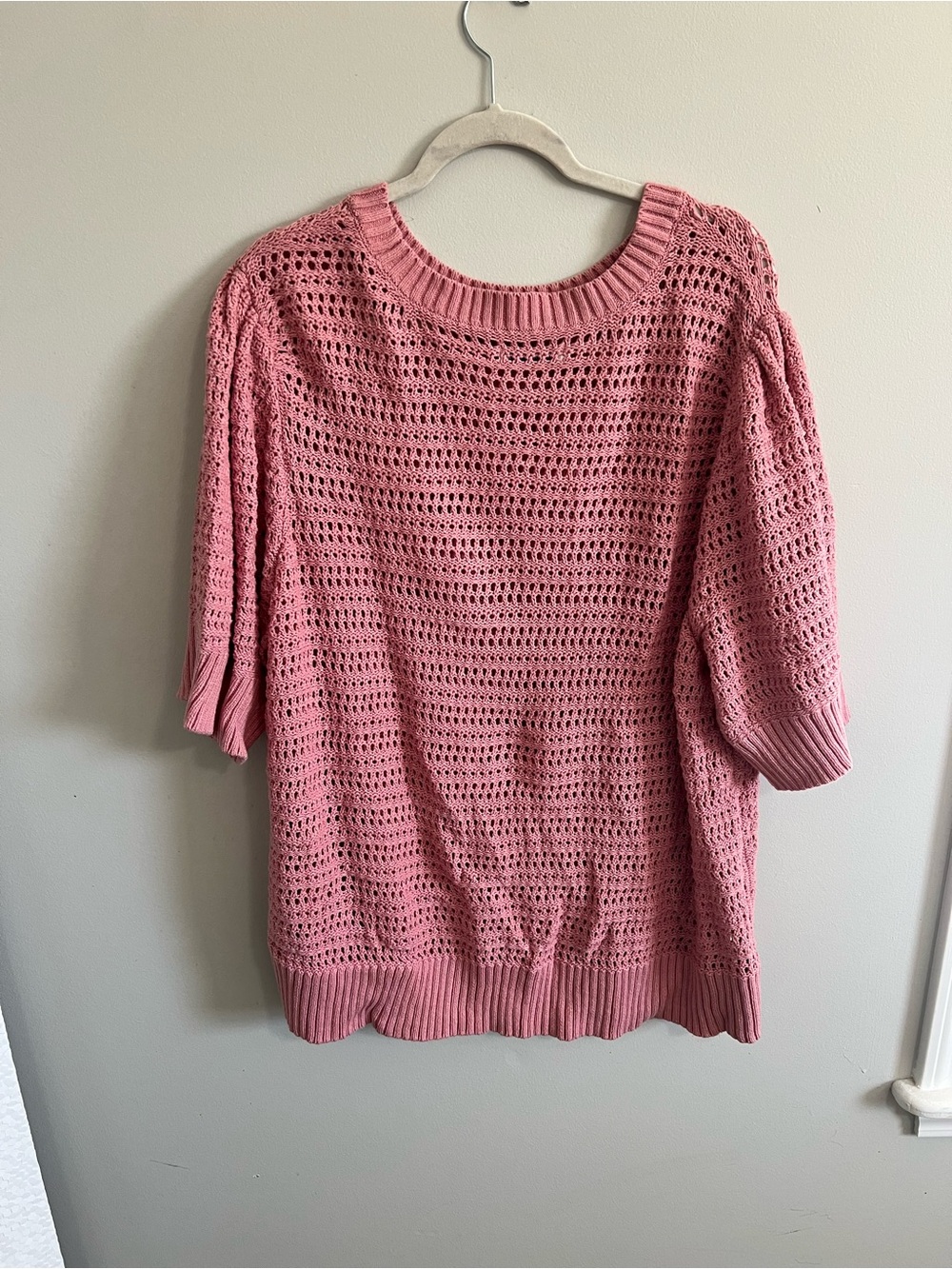 Sonoma Pink Open-Weave Scoop Neck Short Sleeve Sweater